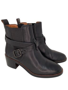 Coach Booties Black Leather Ankle Harness Boots Heeled Chelsea Size 6